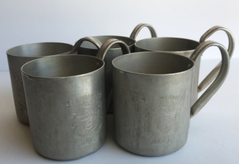 Photo 1 of VINTAGE ALUMINUM SMIRNOFF MOSCOW MULE MUGS - NADE IN HONG KONG