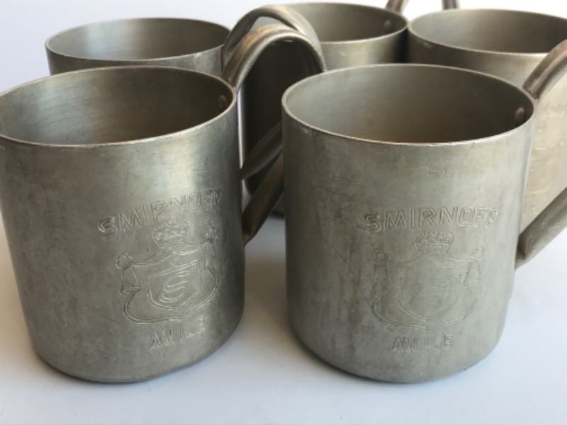 Photo 2 of VINTAGE ALUMINUM SMIRNOFF MOSCOW MULE MUGS - NADE IN HONG KONG