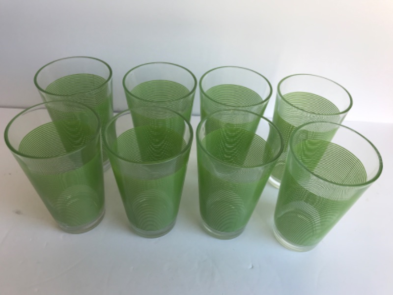 Photo 2 of RETRO STYLE GREEN STRIP GLASSES - SET OF 8