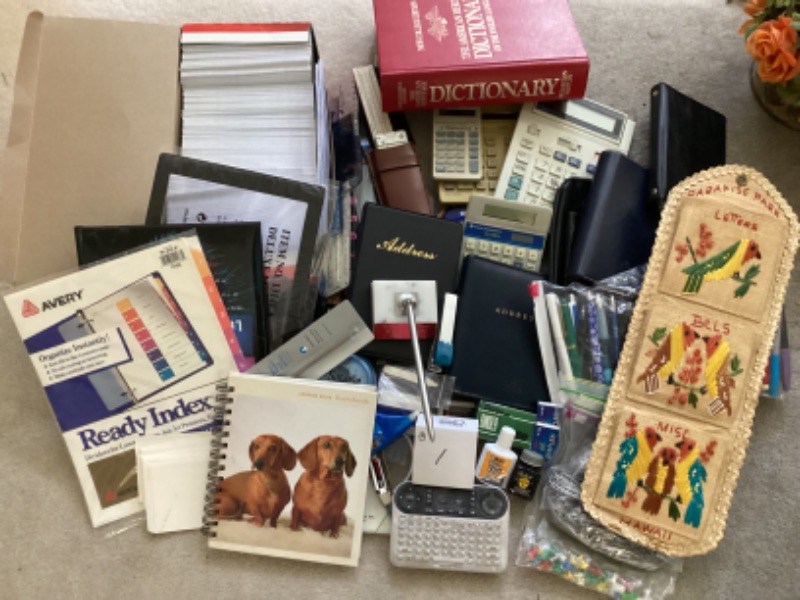 Photo 1 of OFFICE SUPPLIES, CALCULATORS, VINTAGE SLIDE RULE & MORE