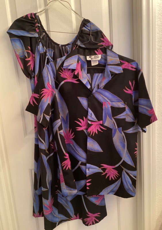 Photo 1 of HILO HATTIE MATCHING MENS & WOMENS SHIRT & DRESS MADE IN HAWAII
SHIRT- M / DRESS - M