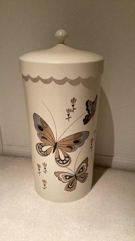 Photo 3 of MID-CENTURY VINTAGE BUTTERFLY LAUNDRY HAMPER / WASTE BASKET & TOILET SCRUB BRUSH HOLDER