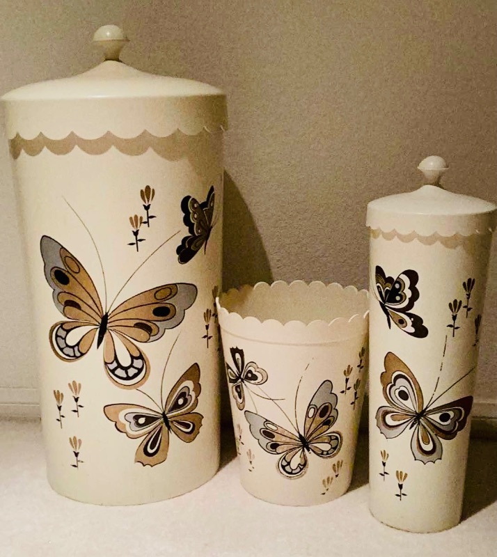 Photo 1 of MID-CENTURY VINTAGE BUTTERFLY LAUNDRY HAMPER / WASTE BASKET & TOILET SCRUB BRUSH HOLDER