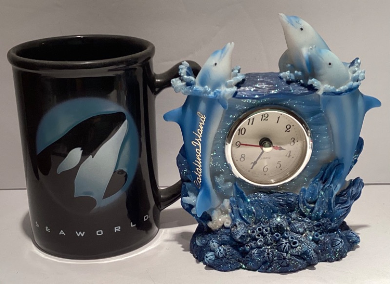 Photo 2 of SEA WORLD DOLPHIN MUG & STATUES, CATALINA ISLAND DOLPHIN CLOCK