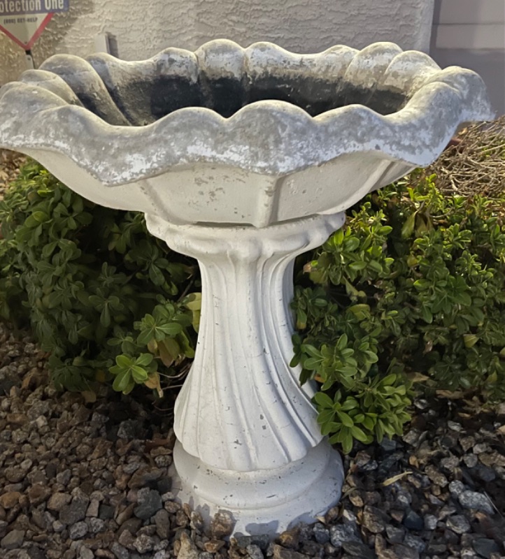 Photo 1 of VINTAGE CONCRETE BIRDBATH W/ SWIRL BASE AND TULIP TOP H- 35”