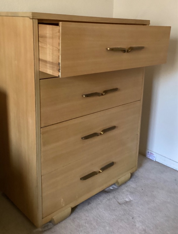 Photo 2 of MID CENTURY MODERN 4 DRAWER TALL BOY DRESSER 32”X 18 X 43”