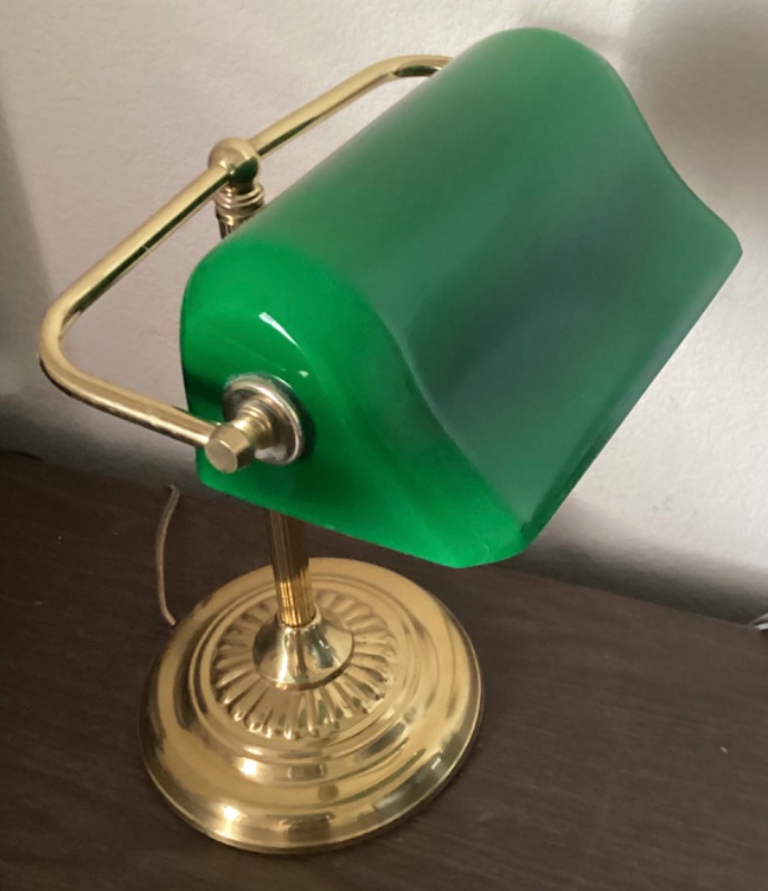 Photo 2 of 1960’s VINTAGE EMERALDITE SHADE SOLID BRASS BANKERS DESK LAMP