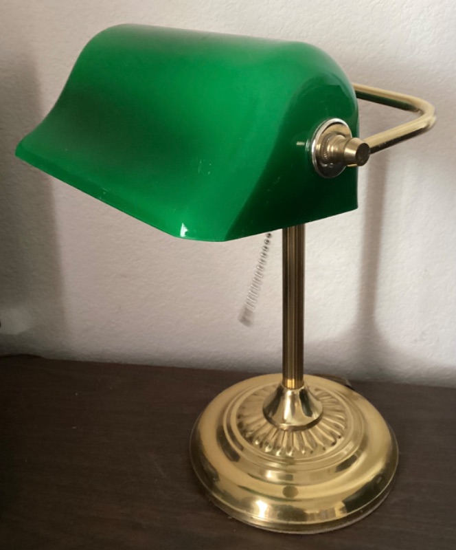 Photo 1 of 1960’s VINTAGE EMERALDITE SHADE SOLID BRASS BANKERS DESK LAMP