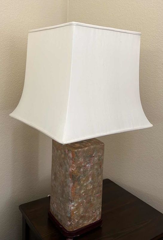 Photo 1 of VINTAGE CERAMIC TABLE LAMP W SQUARE SHADE H31”