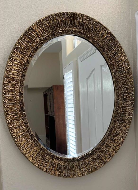 Photo 1 of VINTAGE GOLD ORNATE OVAL WALL MIRROR   30” x 36”