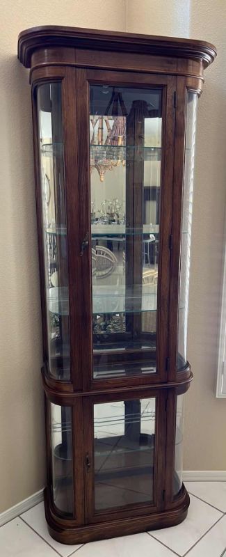 Photo 1 of VINTAGE MAHOGANY CURVED CURIO DISPLAY CABINET CABINET 26” x 12” H76”