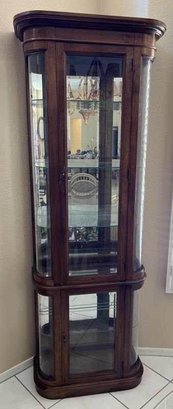 Photo 8 of VINTAGE MAHOGANY CURVED CURIO DISPLAY CABINET CABINET 26” x 12” H76”