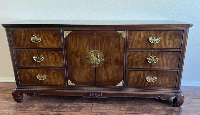 Photo 1 of VINTAGE HERITAGE MAHOGANY W GOLD BRASS HARDWARE DRESSER   68” x 20” H32”