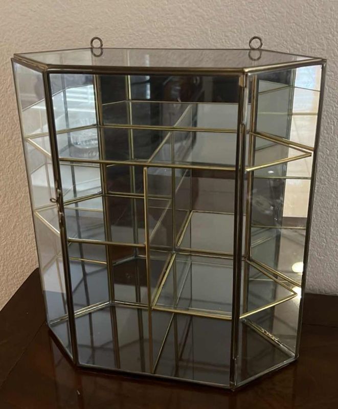 Photo 1 of GLASS & MIRROR W GOLD TRIM SMALL COLLECTIBLE'S DISPLAY CABINET 11” x 4” H12”