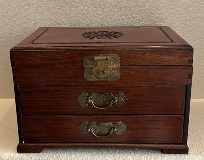 Photo 1 of MAHOGANY JEWELRY BOX W BRASS TRIM 