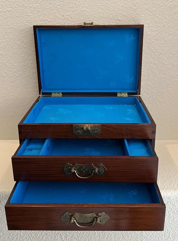 Photo 1 of MAHOGANY JEWELRY BOX W BRASS TRIM 