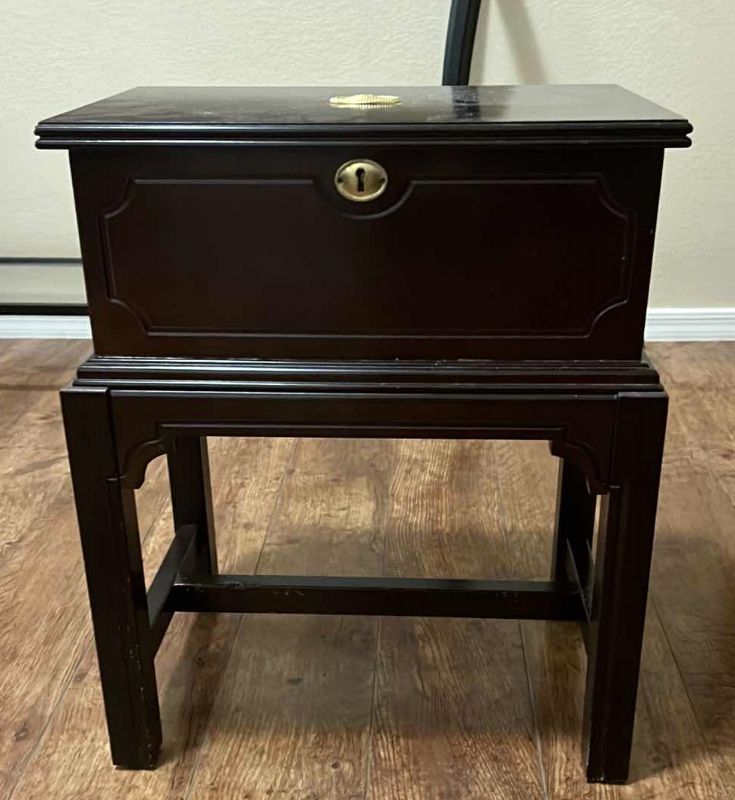 Photo 1 of MAHOGANY STORAGE CHEST ACCENT TABLE W BRASS TRIM 18” x 11” H22”
