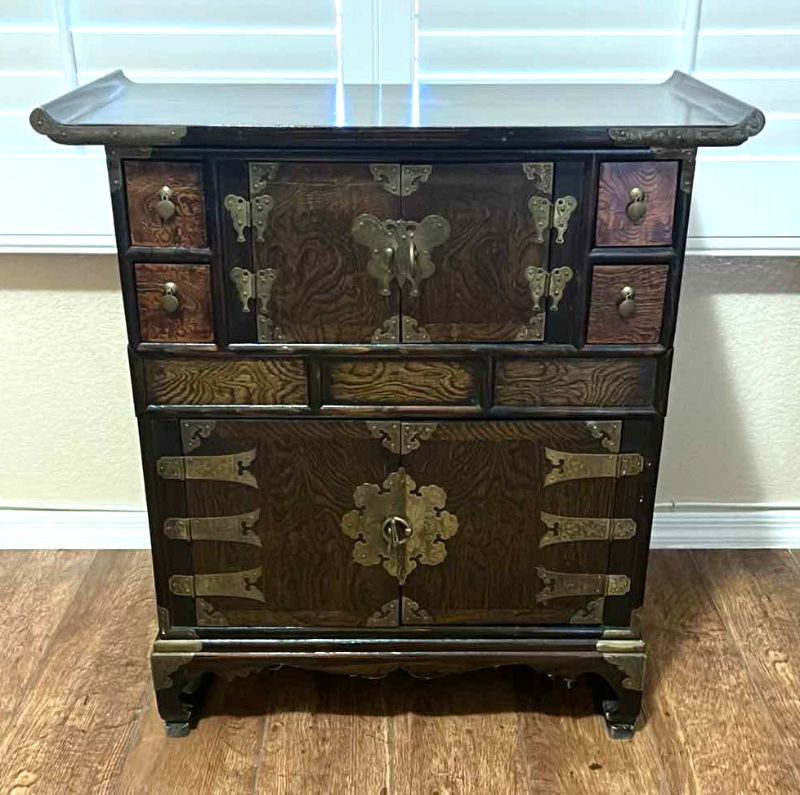 Photo 1 of VINTAGE WALNUT  ACCENT TABLE W BRASS TRIM   26” x 13” H28”