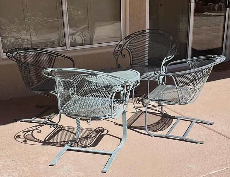 Photo 1 of GREEN WROUGHT IRON PATIO TABLE W 4 CHAIRS