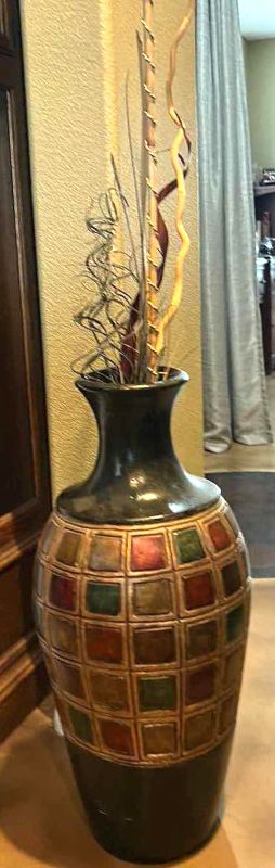 Photo 1 of METAL VASE WITH  BURGANDY AND GOLD ACCENTS H31”