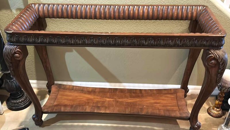 Photo 1 of VINTAGE FRENCH CARVED WOOD ENTRY TABLE 49” x 20” x 32”