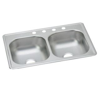 Photo 1 of DAYTON 4 HOLE EQUAL DOUBLE BOWL STAINLESS STEEL DROP IN SINK 33" X 19" 
