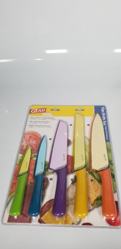 Photo 1 of 10 PC KNIFE SET NON STICK COATED BLADES, NON SLIP GRIP HANDLES, BLADE SHEATH INCLUDED NEW 