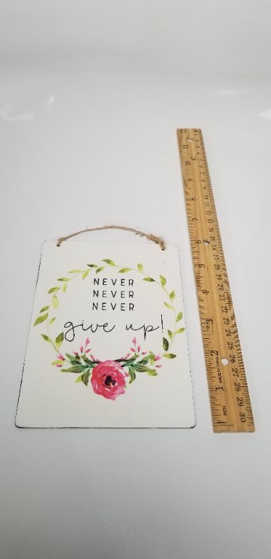 Photo 2 of "NEVER NEVER NEVER GIVE UP" METAL INSPIRATIONAL WALL PLAQUE DECOR NEW