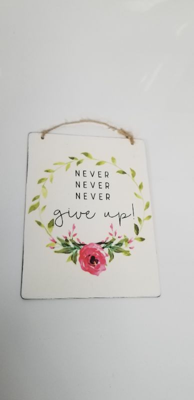 Photo 1 of "NEVER NEVER NEVER GIVE UP" METAL INSPIRATIONAL WALL PLAQUE DECOR NEW