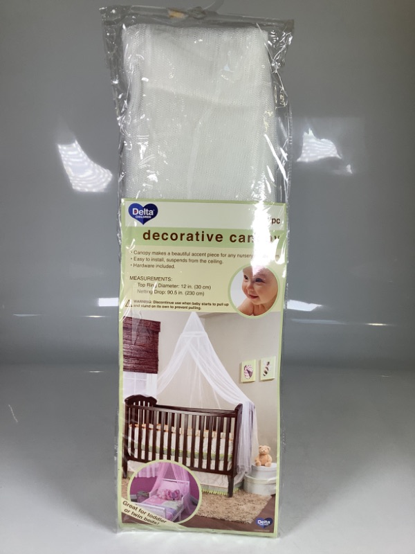 Photo 2 of DELTA CHILDREN DECORATIVE MESH CANOPY, WHITE,  12 INCH TOP RING 90.5 INCH DROP NETTING NEW 