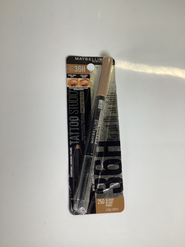 Photo 2 of Maybelline TattooStudio Waterproof Eyebrow Pencil, Sharpenable, Longwear, Long Lasting Eyebrow Pencil, Defined Brows, Pigment Brow Pencil,250 Blonde