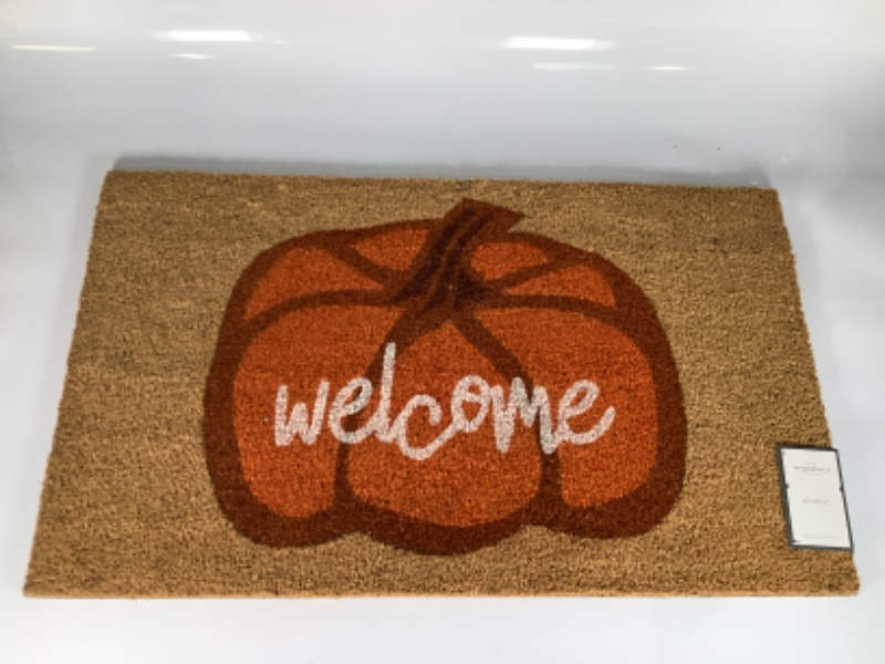 Photo 2 of 'Welcome' Pumpkin Harvest Doormat Dark Orange 18 X 30 INCHES 