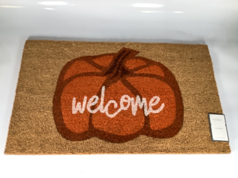 Photo 1 of 'Welcome' Pumpkin Harvest Doormat Dark Orange 18 X 30 INCHES 