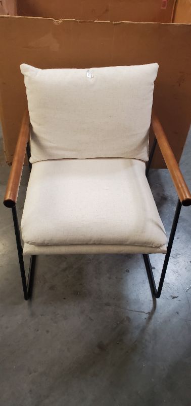 Photo 4 of Lewes Wood Arm Upholstered Dining Chair with Metal Legs - Threshold