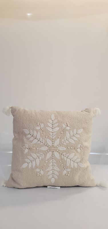 Photo 2 of SNOWFLAKE EMBROIDERED DECORATIVE TOSS PILLOW 18" X 18"