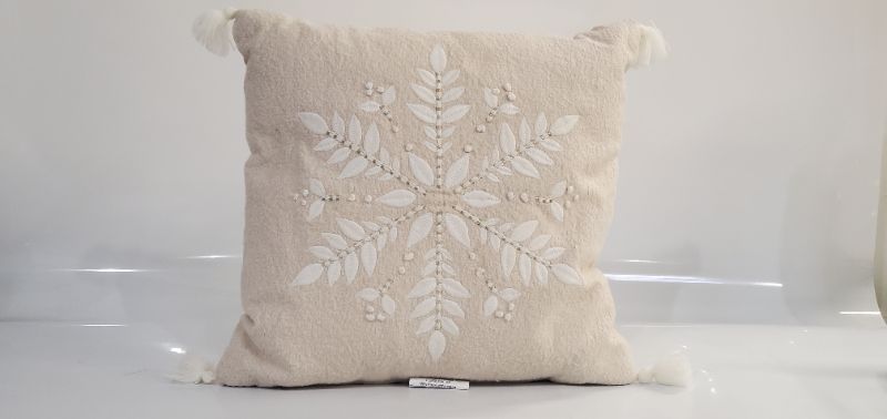 Photo 3 of SNOWFLAKE EMBROIDERED DECORATIVE TOSS PILLOW 18" X 18"