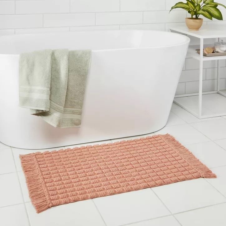 Photo 2 of  Square Tufted Bath Rug Clay Pink - Threshold - 20"x32"