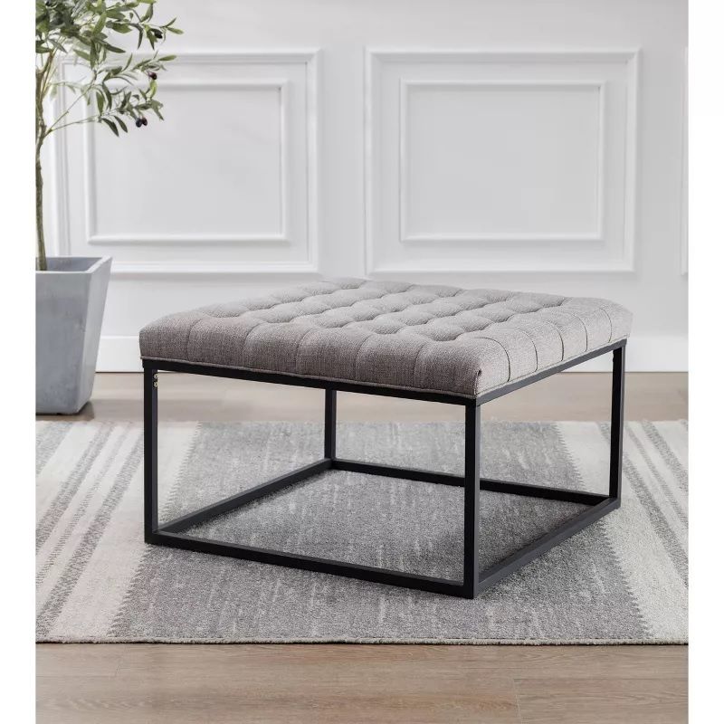 Photo 3 of SQUARE BUTTON TUFTED METAL OTTOMAN - GRAY - 28"