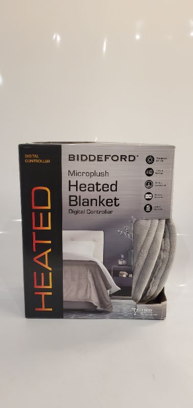 Photo 1 of BIDDEFORD MICROPLUSH HEATED BLANKET TWIN - GRAY 