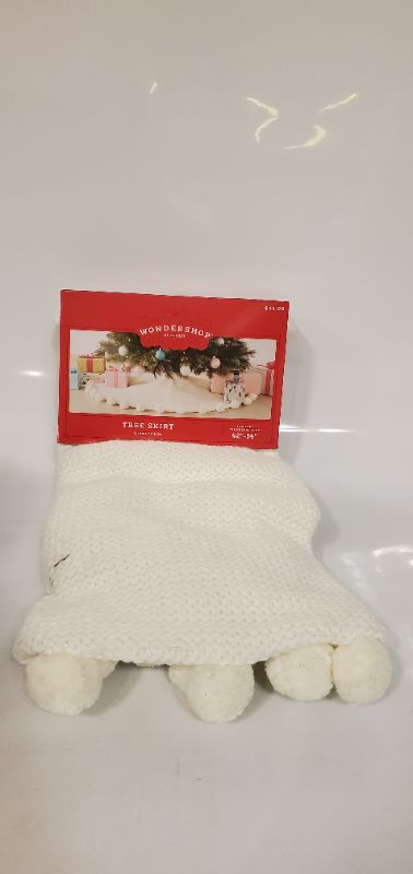 Photo 2 of 48in Pom Pom Christmas Tree Skirt Ivory - Wondershop