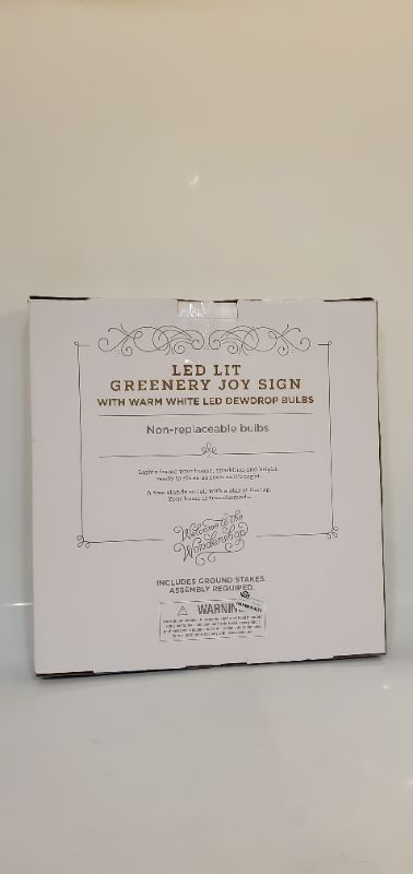 Photo 1 of WONDERSHOP- JOY - LED LIT GREENERY JOY SIGN- 19" TALL  