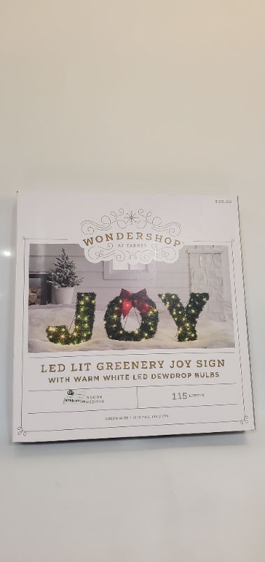 Photo 2 of WONDERSHOP- JOY - LED LIT GREENERY JOY SIGN- 19" TALL  