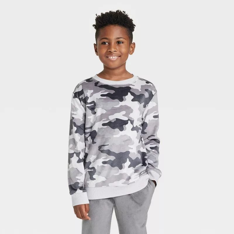 Photo 1 of Boys' Microfleece Camo Crewneck Sweatshirt - Cat & Jack- Charcoal Gray - SIZE (4-5)