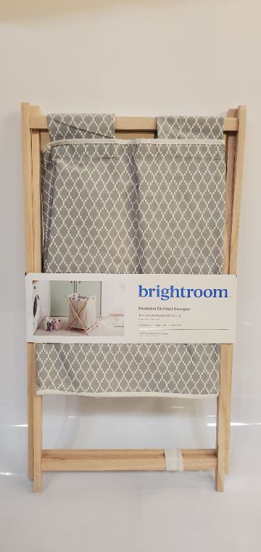 Photo 2 of Wooden X-Frame Double Hamper Gray Diamond Print - Brightroom