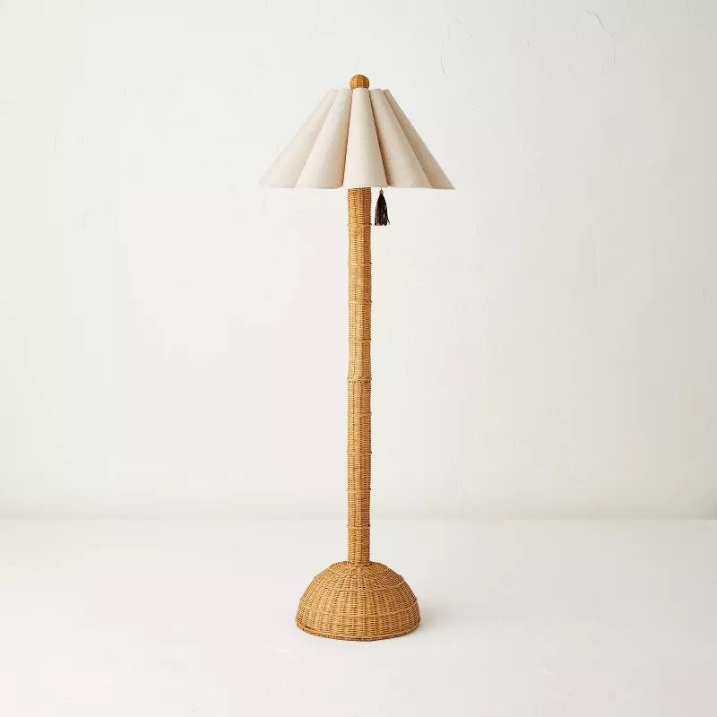 Photo 1 of Rattan Floor Lamp with Scallop Shade Beige - Opalhouse designed with Jungalow