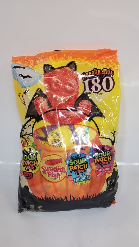Photo 1 of SOUR PATCH KIDS Tropical, Tricksters & Big Kids & SWEDISH FISH Halloween Candy Variety Pack, Trick or Treat Bags Assortment 180 Count (Pack of 1) - Best By Feb 2023