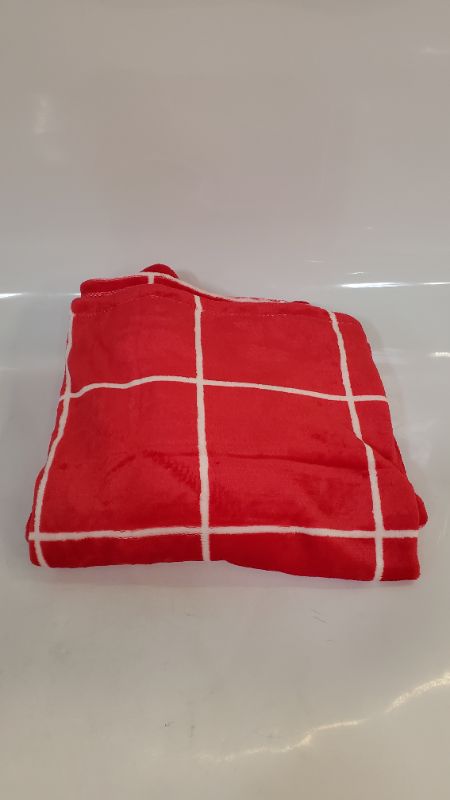 Photo 2 of Red Microplush Throw Blanket With White Stripes -50"x60" 
