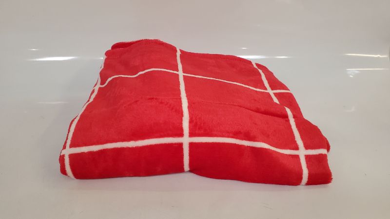 Photo 3 of Red Microplush Throw Blanket With White Stripes -50"x60" 