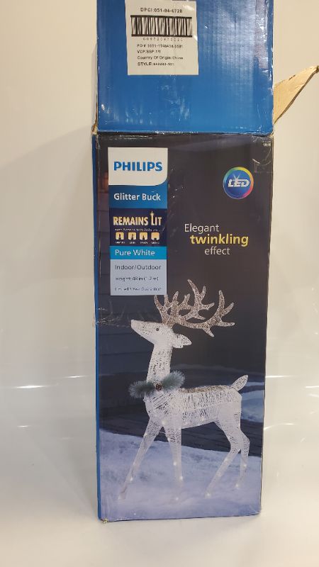 Photo 2 of Philips 48in Glitter String Buck Christmas LED Novelty Sculpture Pure White Twinkle Lights