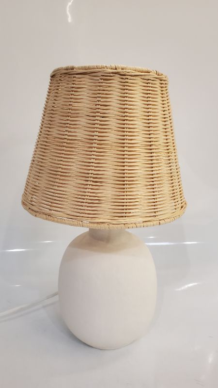 Photo 2 of Ceramic Table Lamp with Rattan Shade White - Threshold designed with Studio McGee